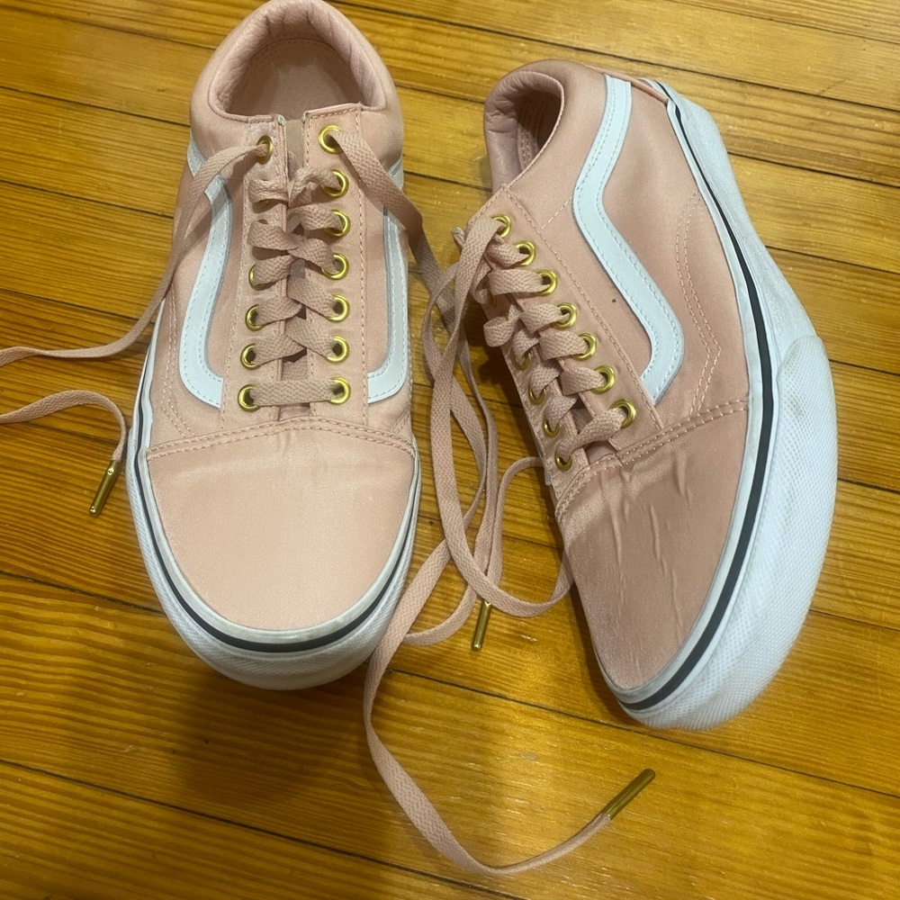 Light pink satin Vans with gold!